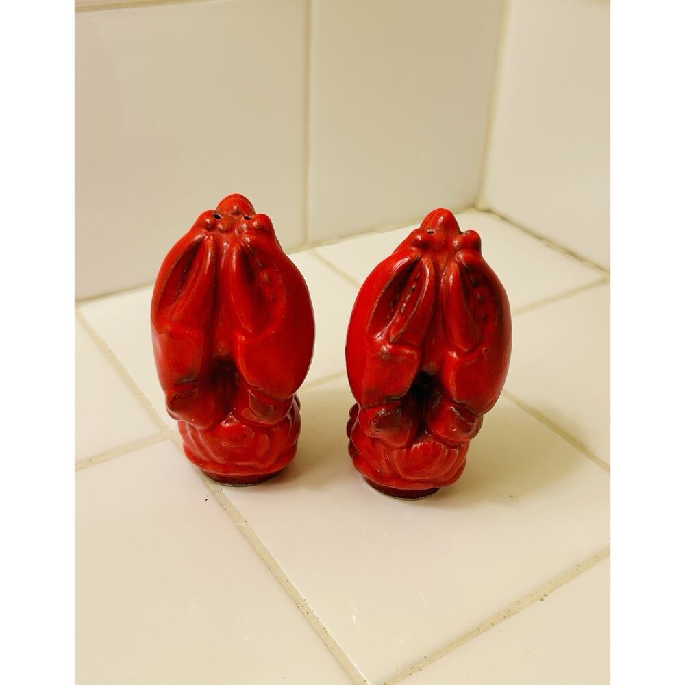 Vintage Red Lobster Claw Salt and Pepper Shakers Crustacean Ceramic Nautical